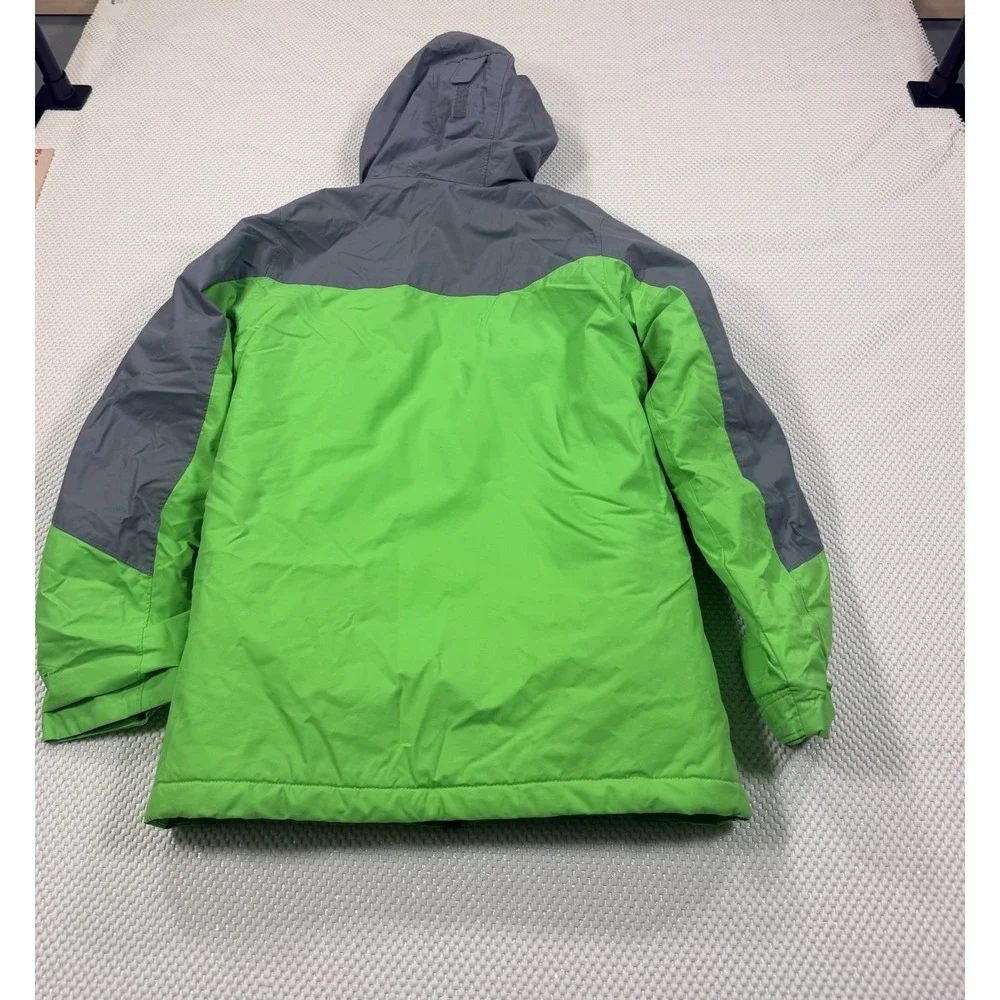 Columbia Kids L Hooded Puffer Jacket Full Zip Green/Gray Ski Winter